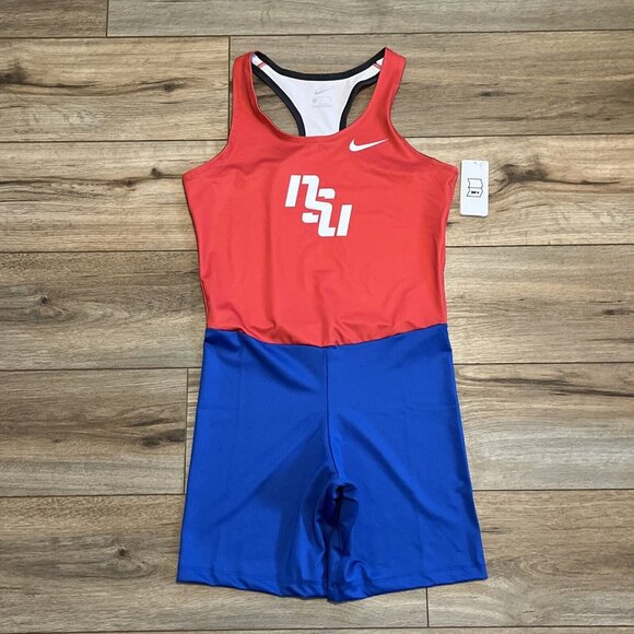 Women's Nike NSU Digital Fast Running Unitard MEDIUM Red Blue Track Field CV3665 - Picture 1 of 10